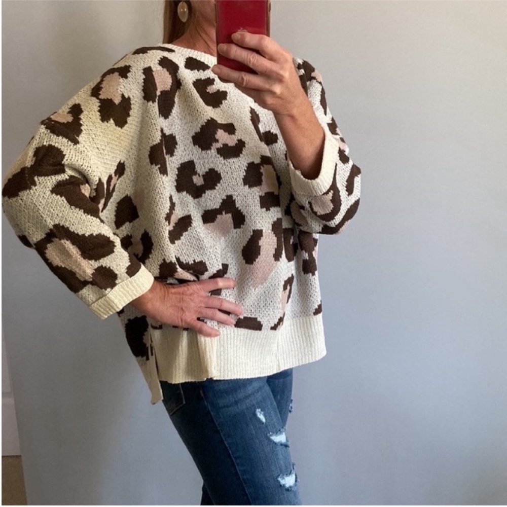 Animal Print Dolman Sleeve Oversized Fit Sweater - Picture 4 of 12